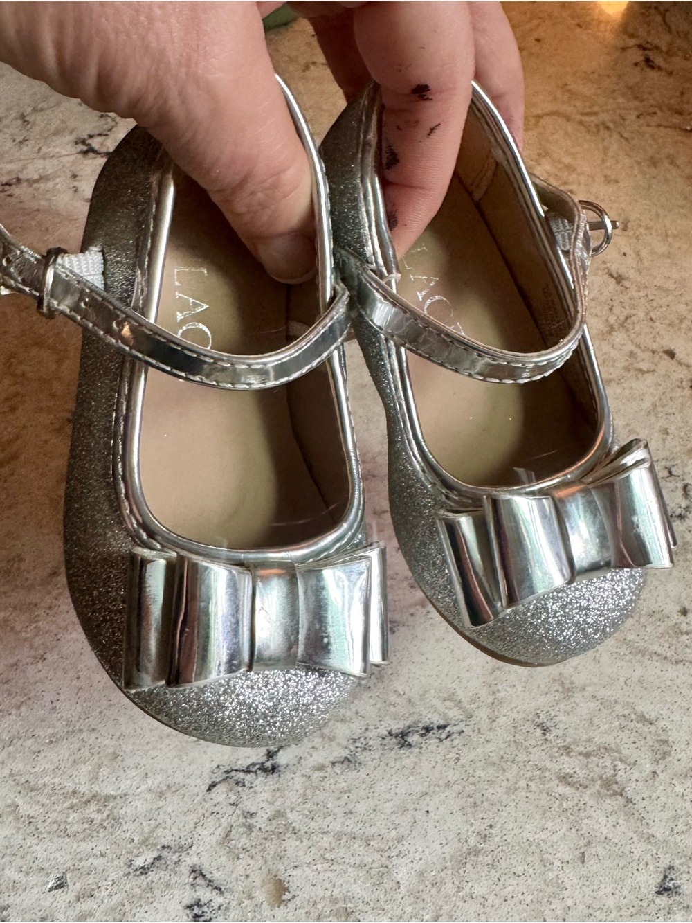 The Children's Place Girls' Metallic Silver Bow Mary Jane Shoes